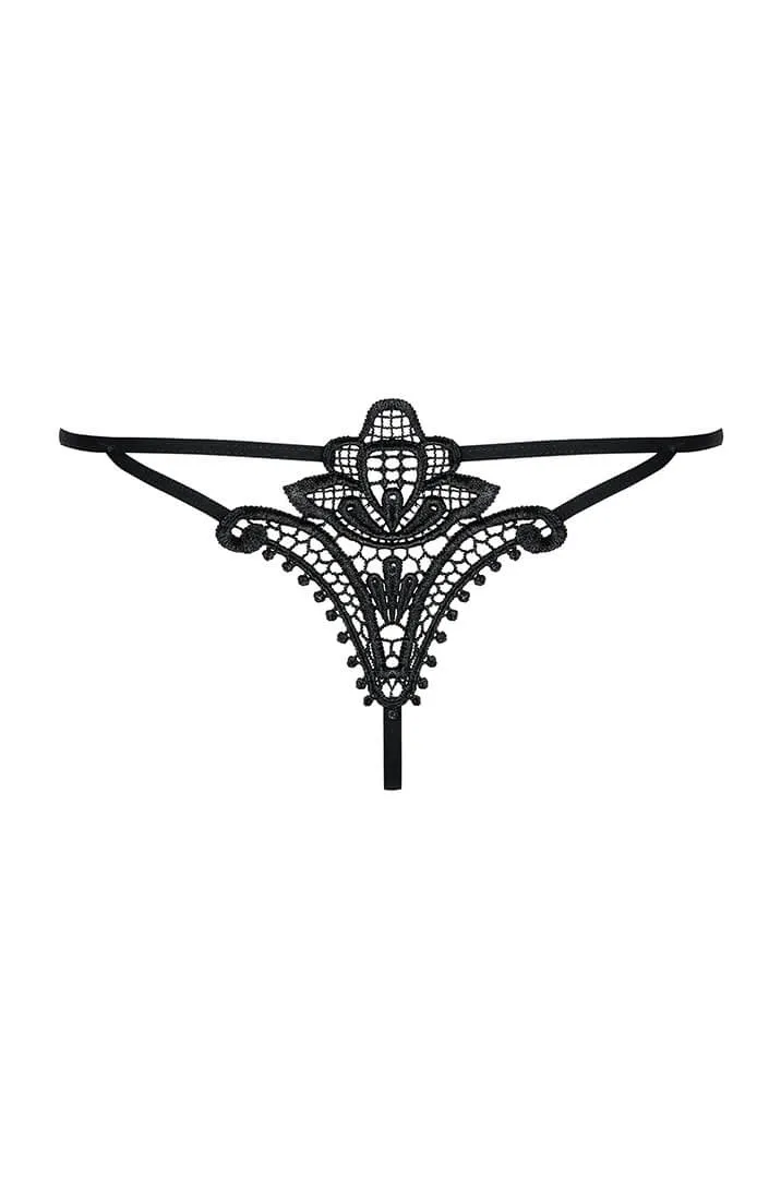 Black crotchless embroidery thong - Eu Te Amo