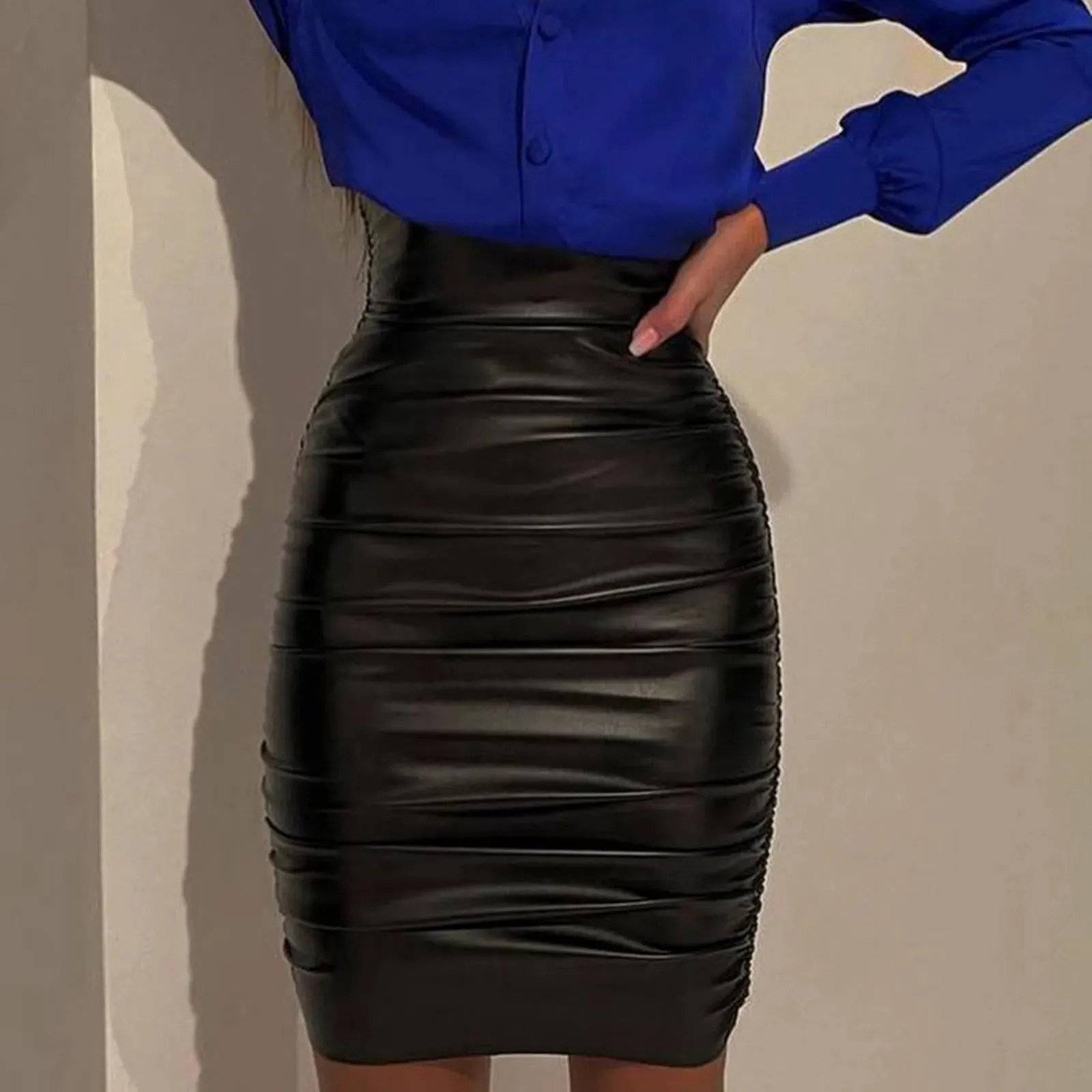 Black Leather Mini Skirts Women Gothic High Waist Slim Fit Lace-Up Pencil Skirt Female Sexy Club Back Zipper Split Bag Hip Skirt