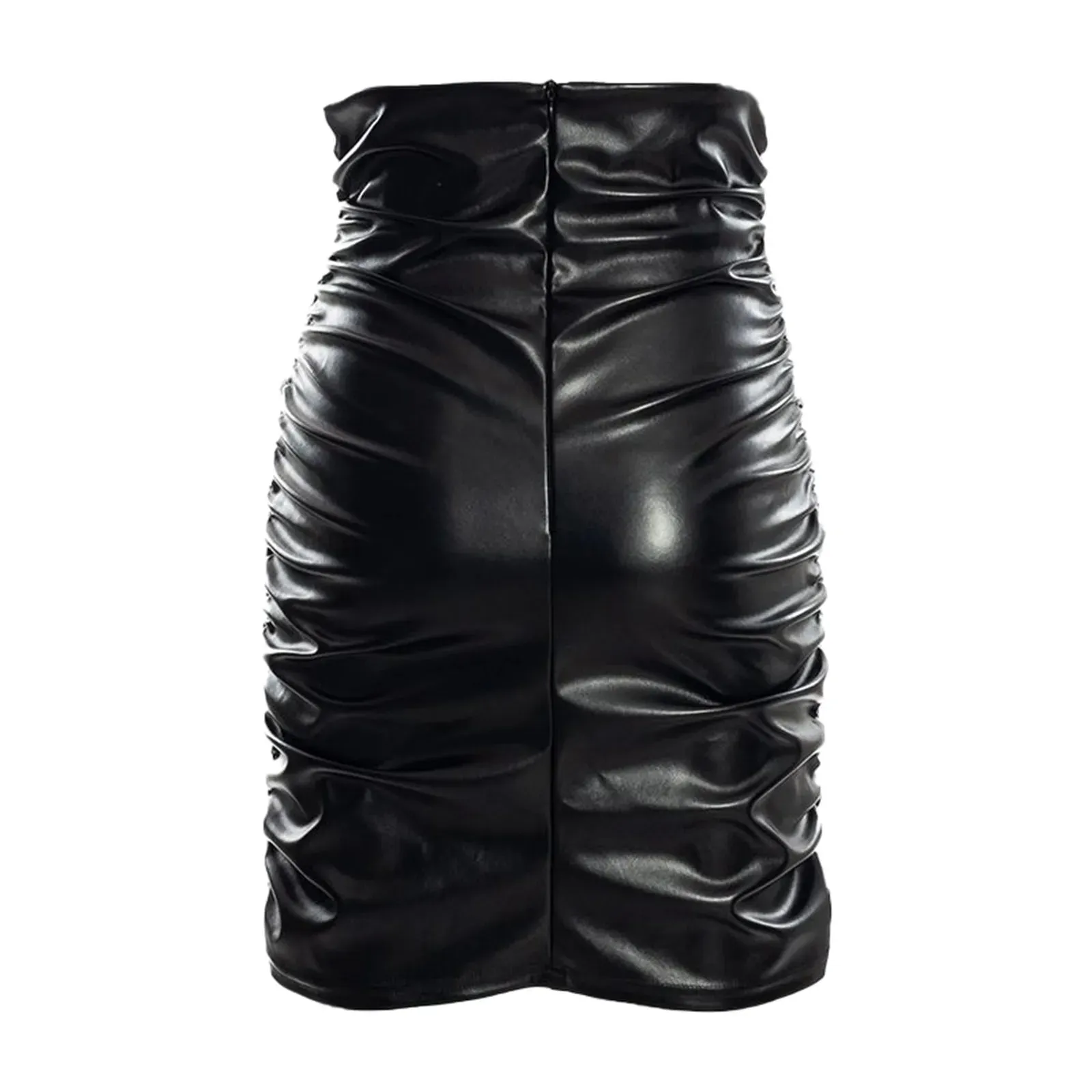 Black Leather Mini Skirts Women Gothic High Waist Slim Fit Lace-Up Pencil Skirt Female Sexy Club Back Zipper Split Bag Hip Skirt