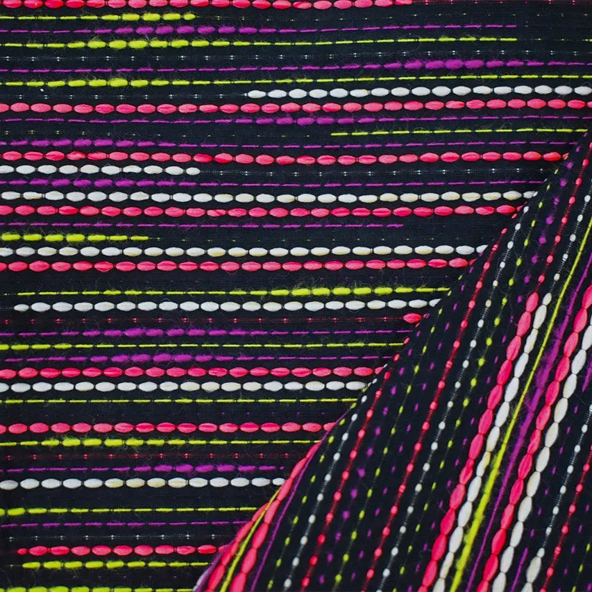 Black-Neon-Multi Stripe Slub Texture Woven Fabric