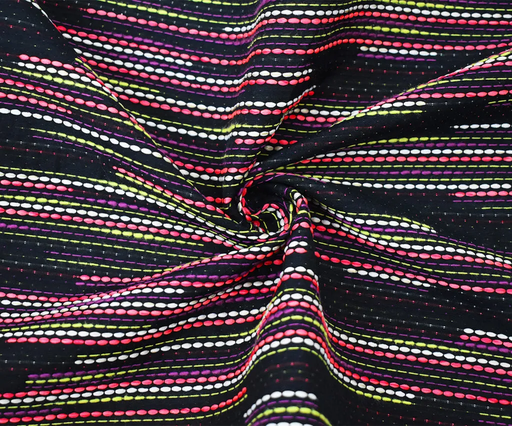 Black-Neon-Multi Stripe Slub Texture Woven Fabric