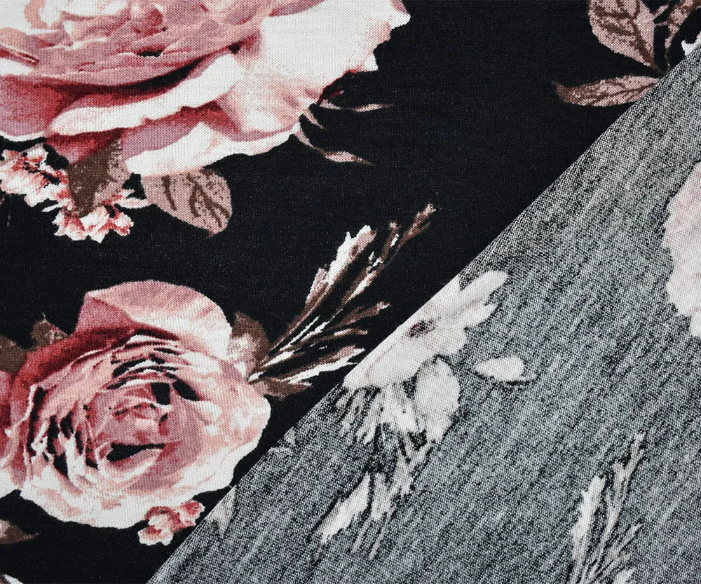 Black-Pink-Multi Cotton Floral Printed Stretch Spandex Jersey Knit Fabric