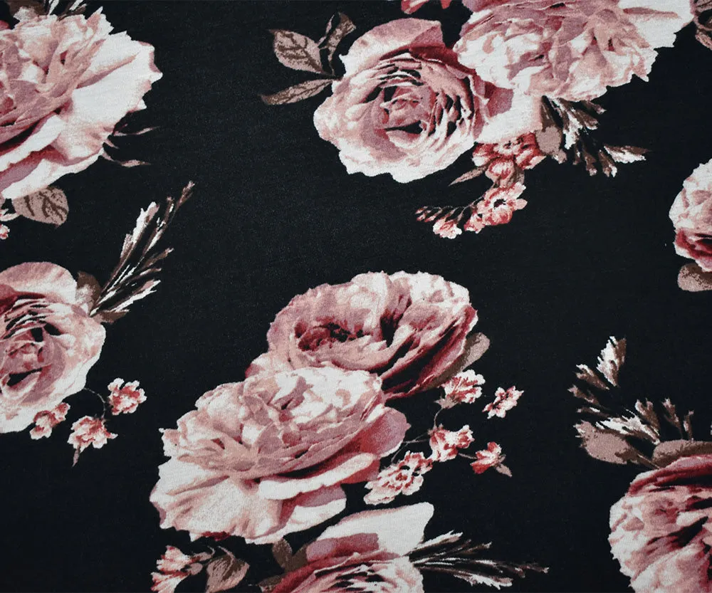 Black-Pink-Multi Cotton Floral Printed Stretch Spandex Jersey Knit Fabric