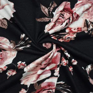 Black-Pink-Multi Cotton Floral Printed Stretch Spandex Jersey Knit Fabric