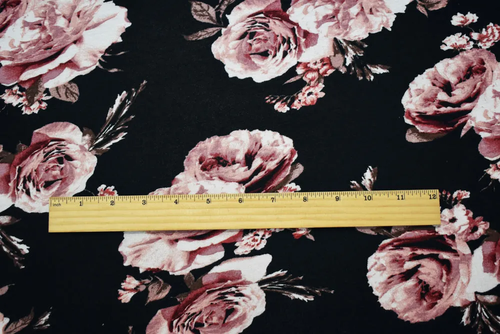 Black-Pink-Multi Cotton Floral Printed Stretch Spandex Jersey Knit Fabric