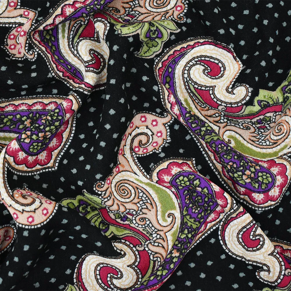 Black-Pink-Multi Paisley Printed Cotton Gauze Woven Fabric