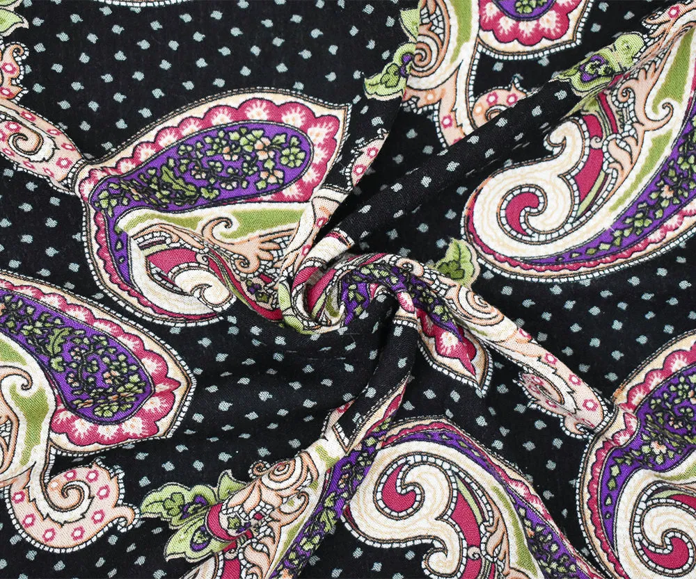 Black-Pink-Multi Paisley Printed Cotton Gauze Woven Fabric