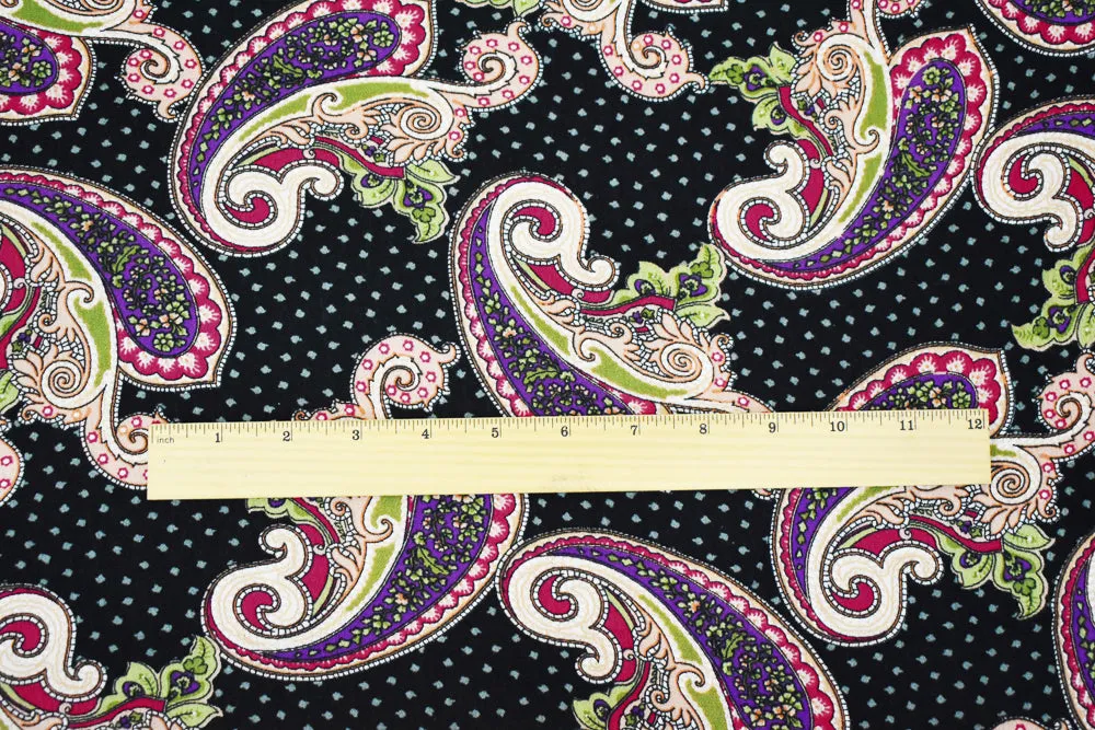 Black-Pink-Multi Paisley Printed Cotton Gauze Woven Fabric