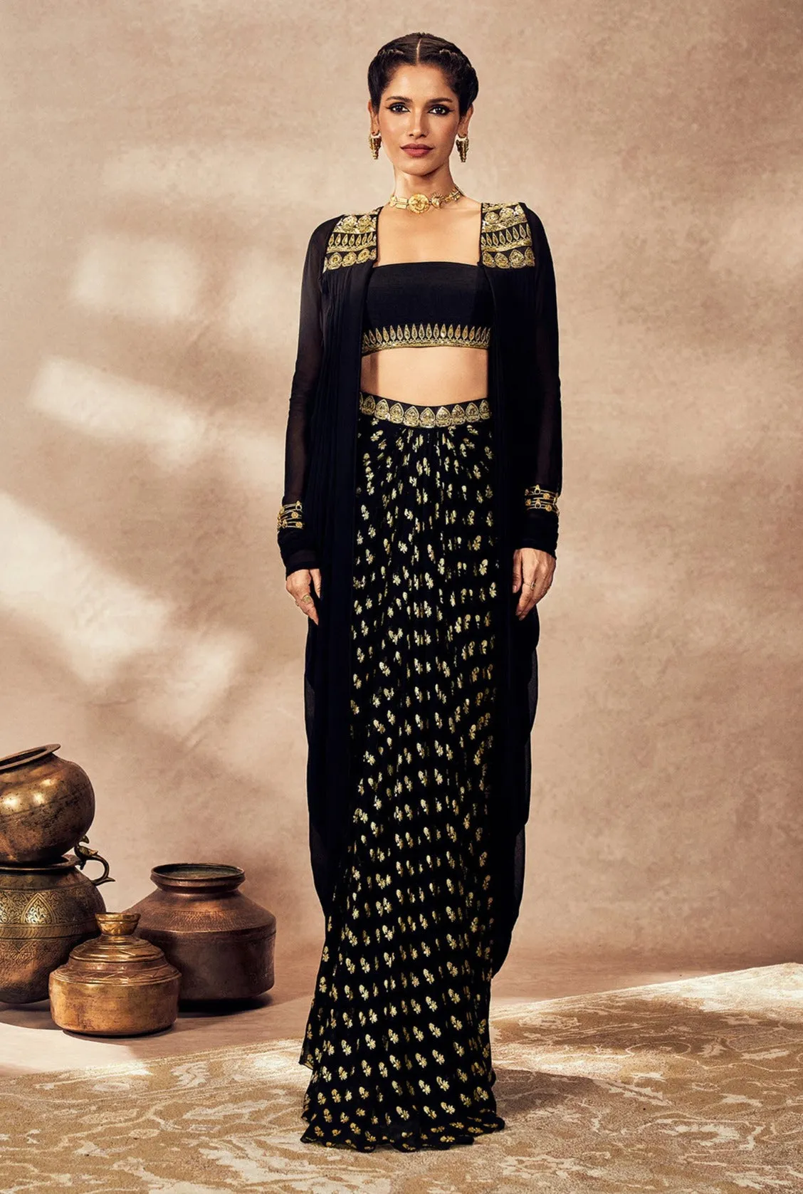 Black pixie dust skirt and jacket set