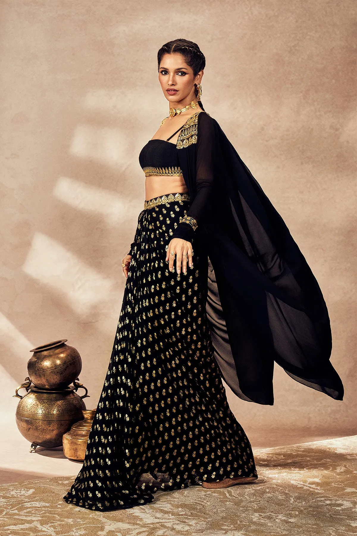 Black pixie dust skirt and jacket set