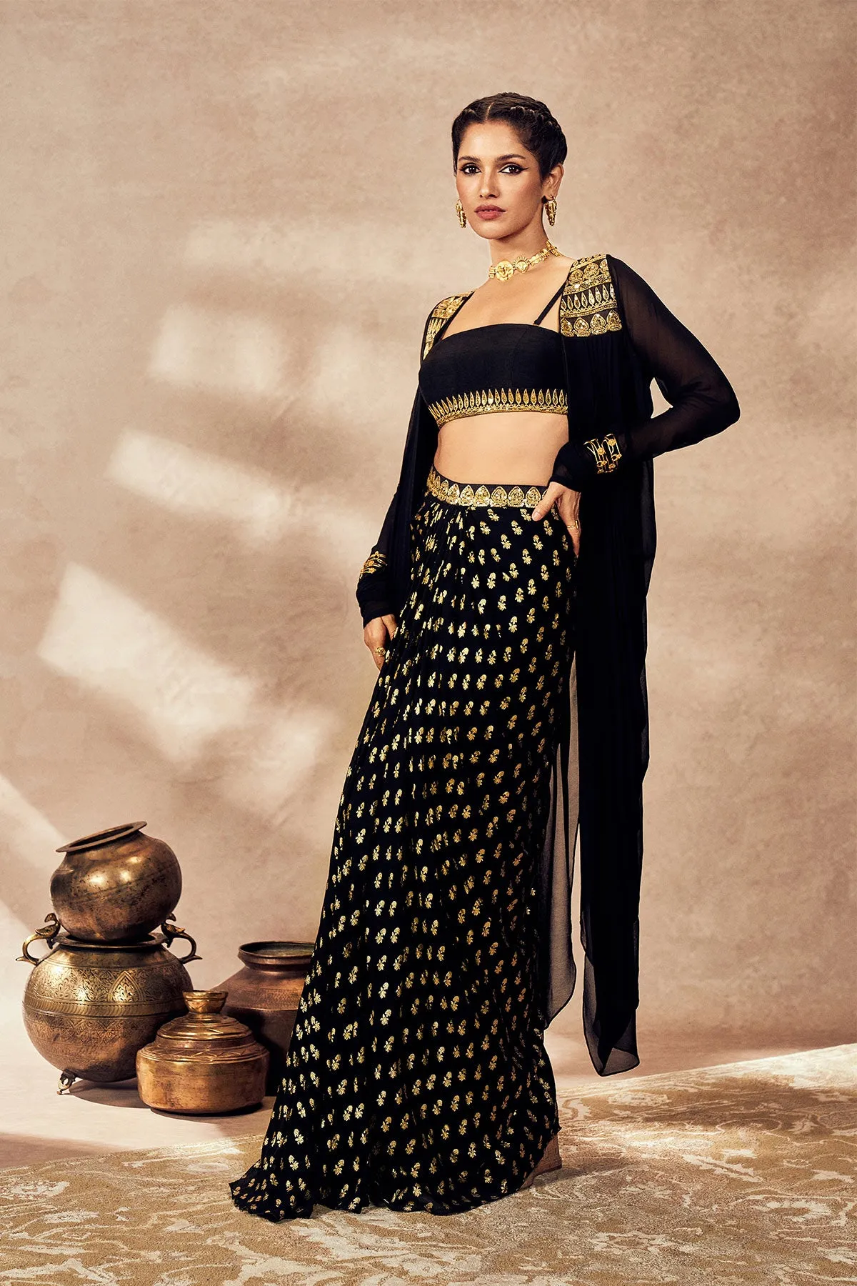 Black pixie dust skirt and jacket set