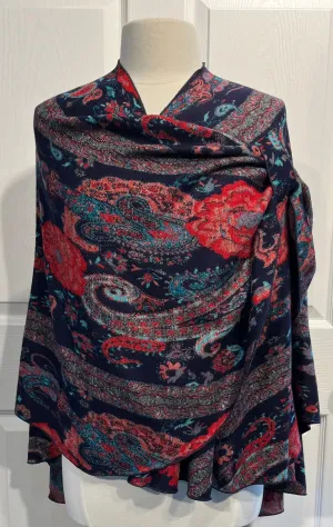 Black, Red & Teal Reversible Cashmere Shawl