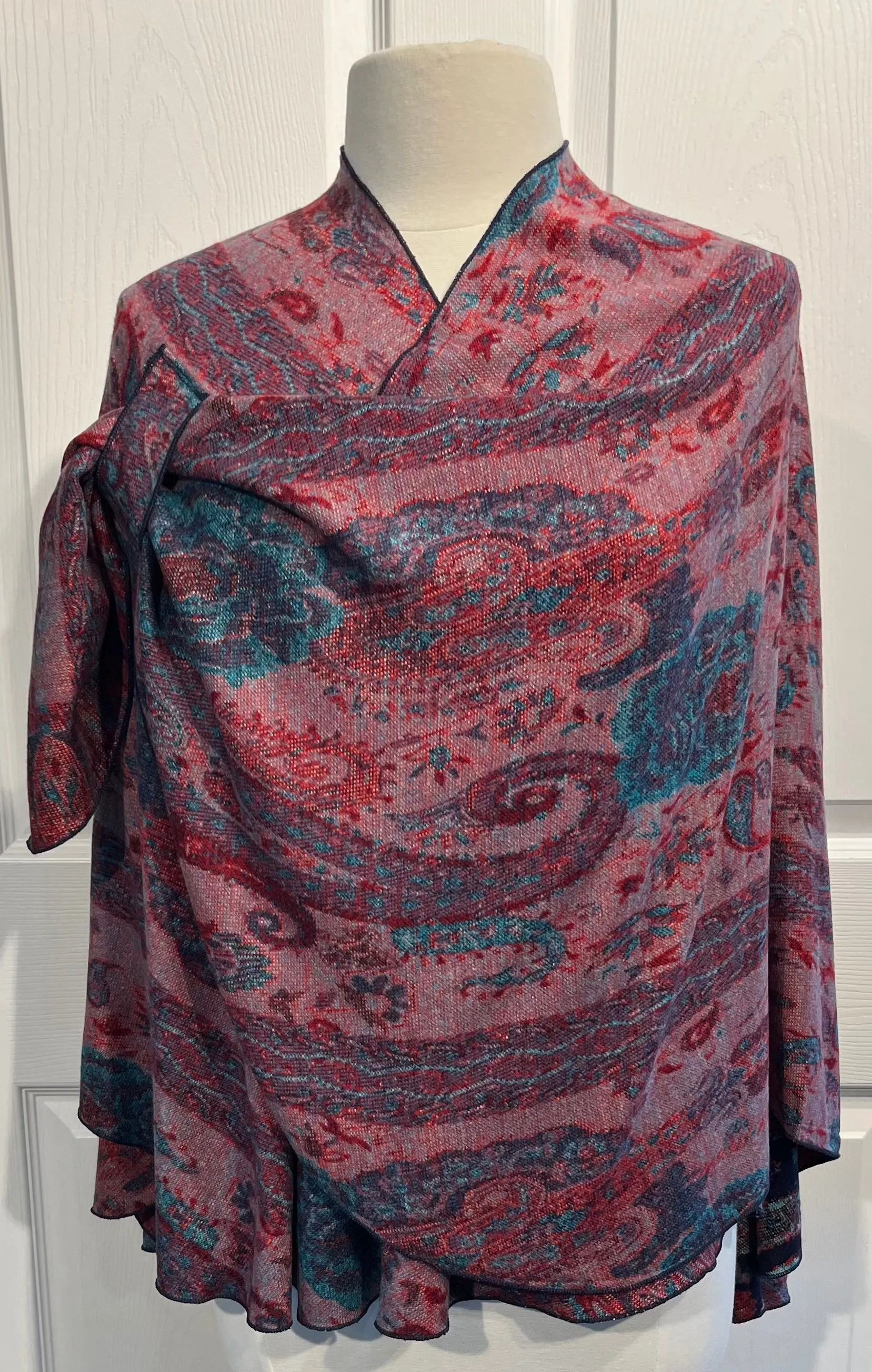 Black, Red & Teal Reversible Cashmere Shawl