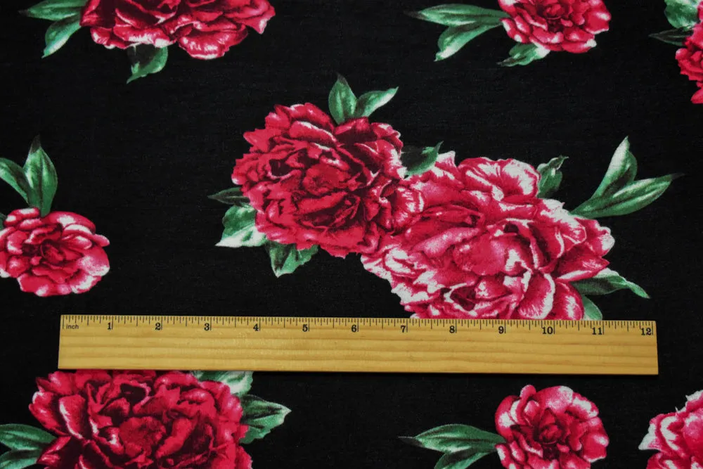 Black-Red-Green Cotton Floral Printed Stretch Spandex Jersey Knit Fabric