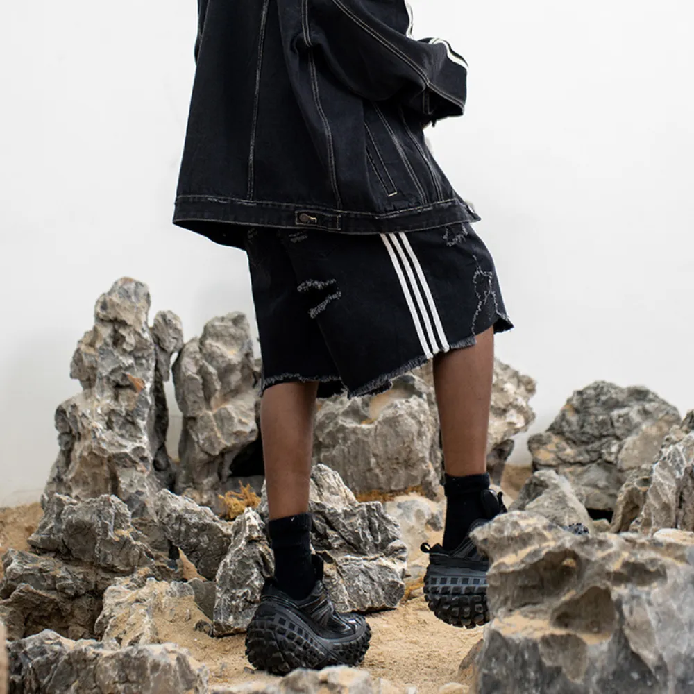 Black Ripped Denim Shorts