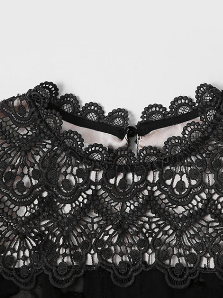 Black Semi Sheer Lace Long Sleeve 1950S Vintage Dress