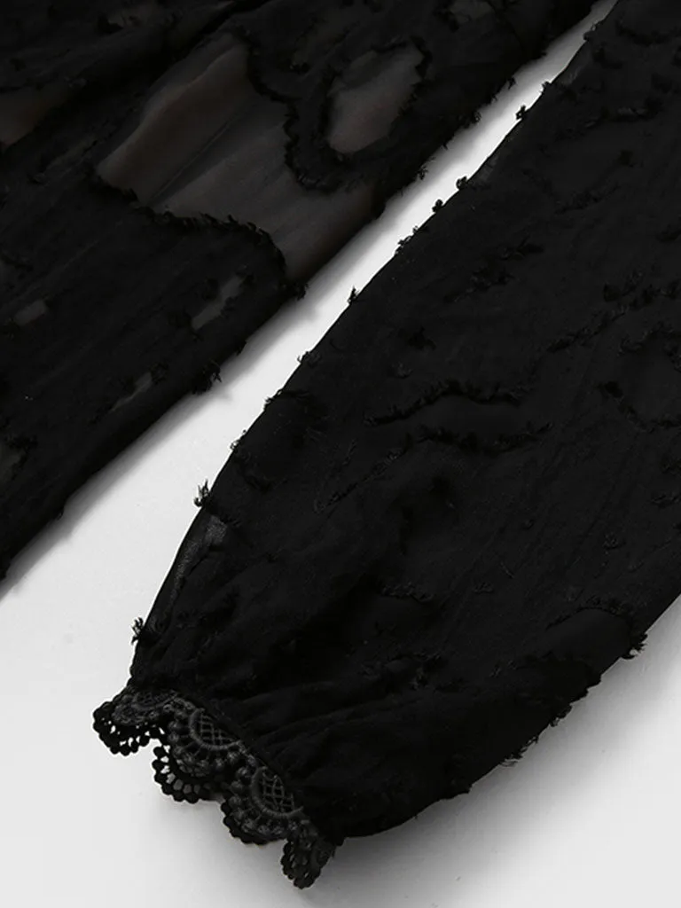 Black Semi Sheer Lace Long Sleeve 1950S Vintage Dress