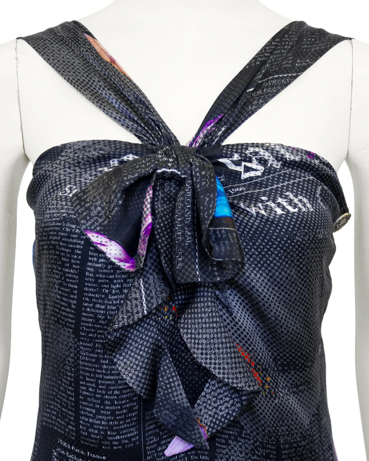 Black Silk Newsprint and Butterfly Cocktail Dress