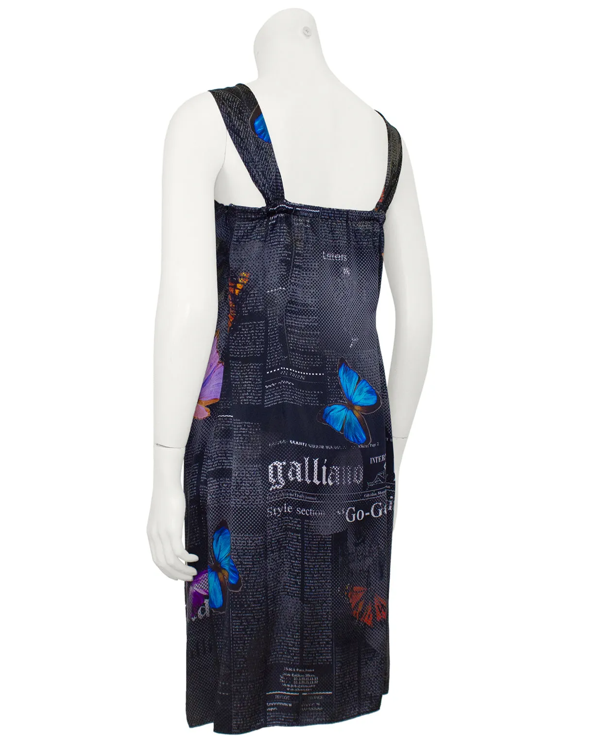 Black Silk Newsprint and Butterfly Cocktail Dress
