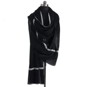 Black sozni Embroidered Hashidaar Pashmina Shawl