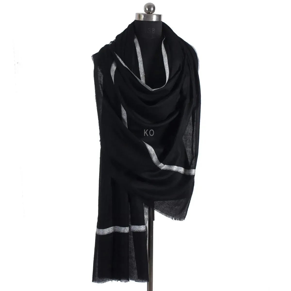 Black sozni Embroidered Hashidaar Pashmina Shawl