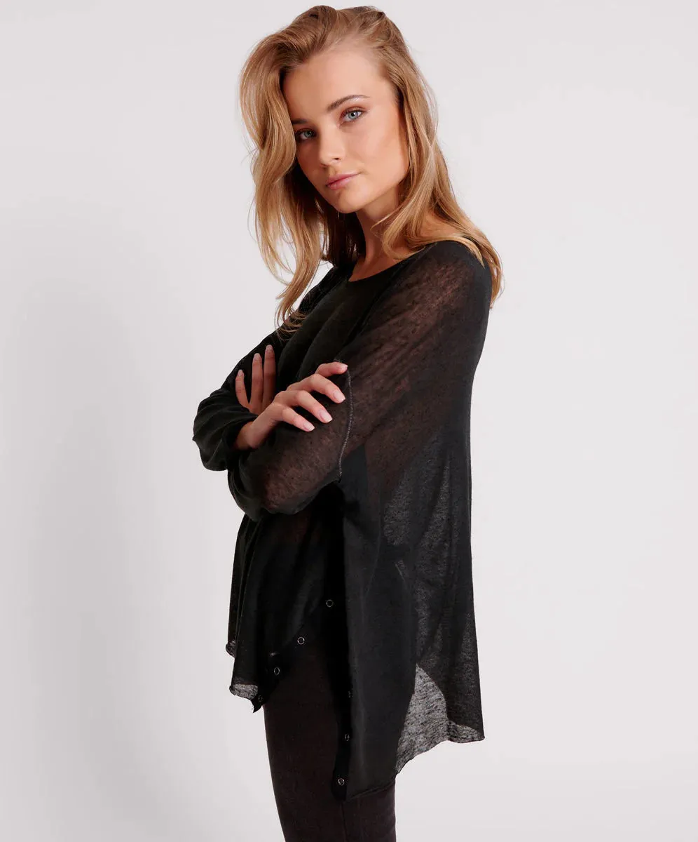 BLACK SPLIT SIDE LONG SLEEVE TEE