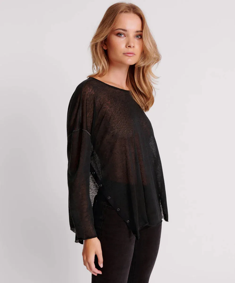 BLACK SPLIT SIDE LONG SLEEVE TEE