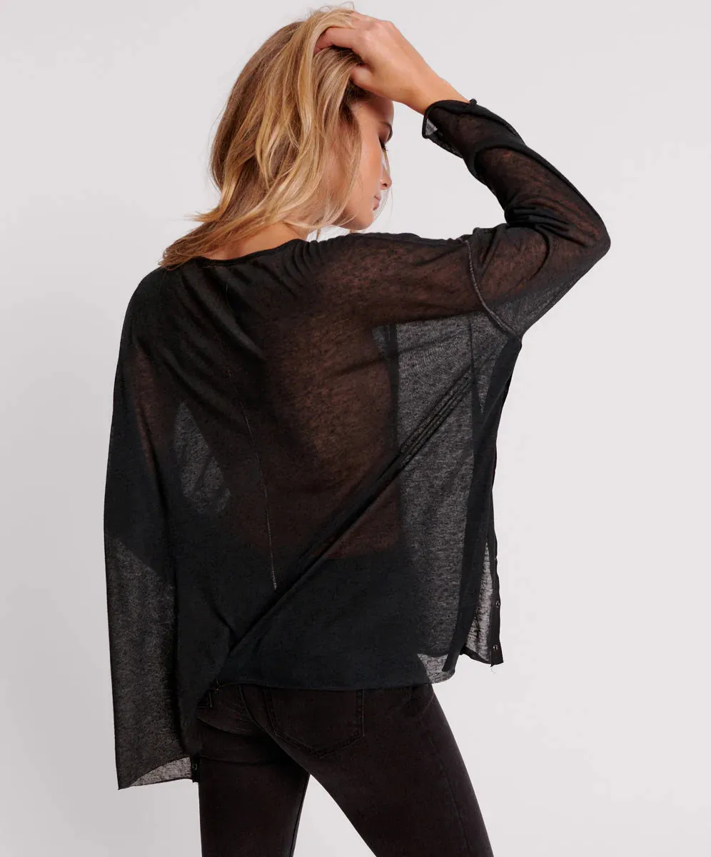 BLACK SPLIT SIDE LONG SLEEVE TEE