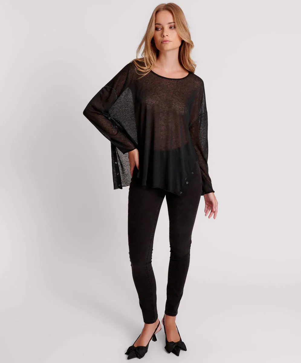 BLACK SPLIT SIDE LONG SLEEVE TEE