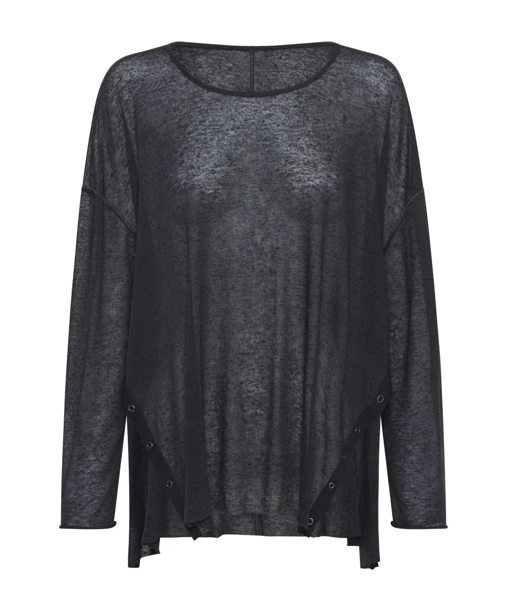 BLACK SPLIT SIDE LONG SLEEVE TEE