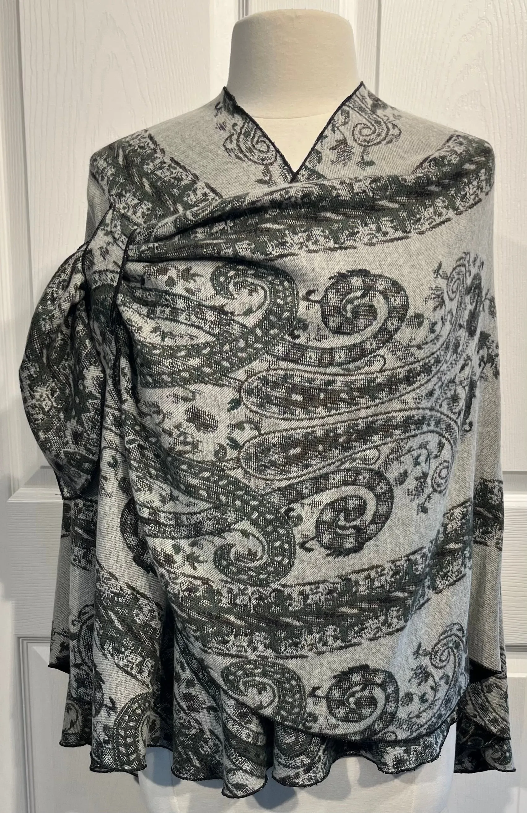 Black, Taupe & Green Reversible  Cashmere Shawl