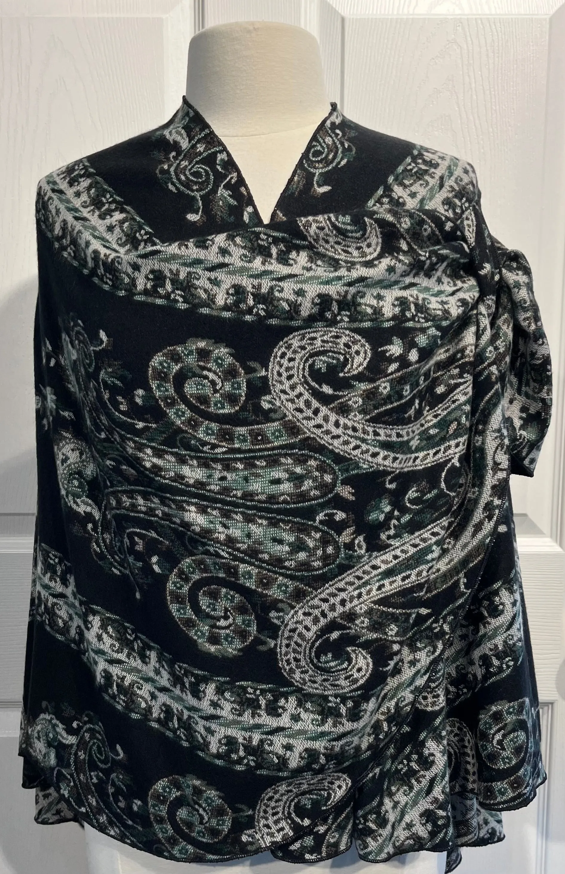 Black, Taupe & Green Reversible  Cashmere Shawl