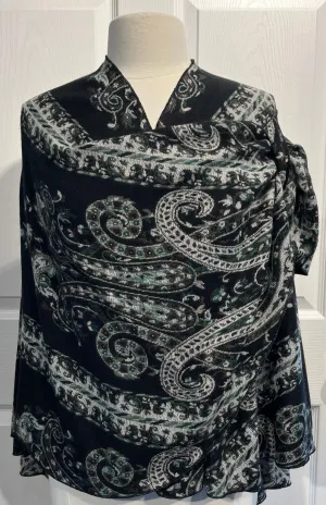 Black, Taupe & Green Reversible  Cashmere Shawl