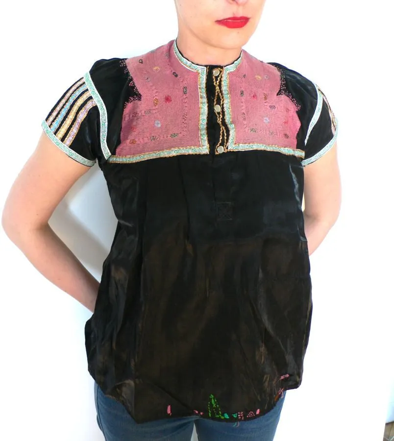 Black  vintage  satin blouse