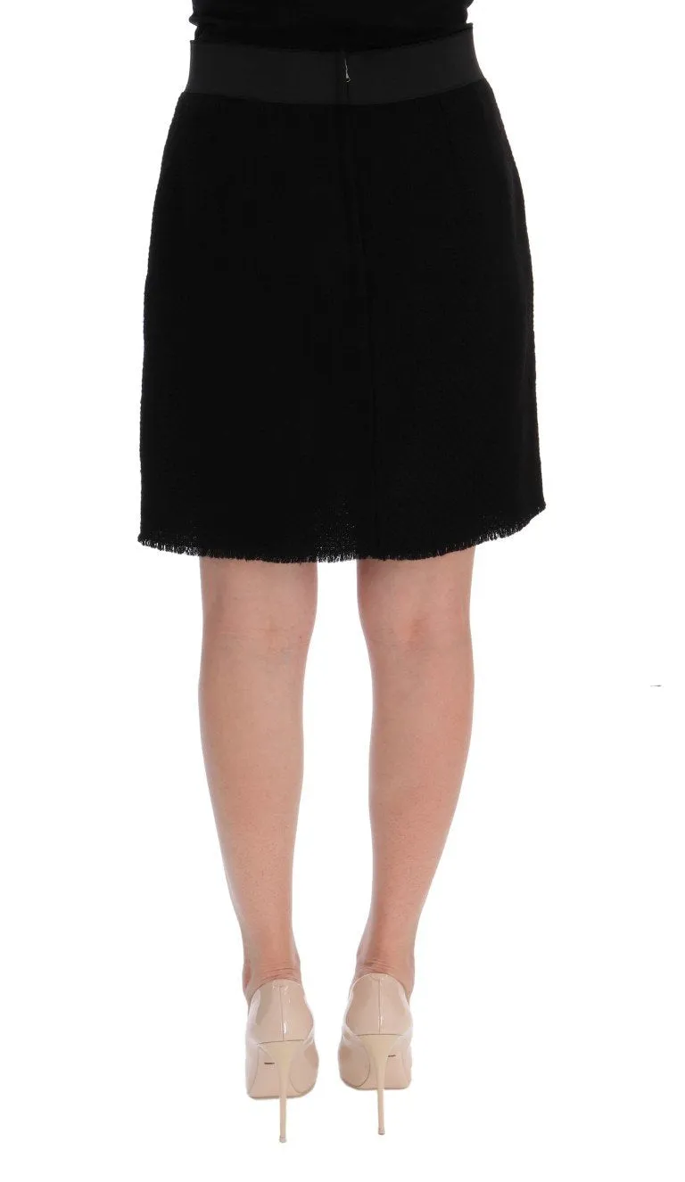 Black Wool Above Knees Pencil Skirt