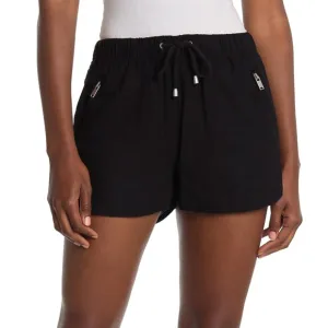 BlankNYC Black Linen Blend Drawstring Silver Accented Shorts with Zipper Pockets