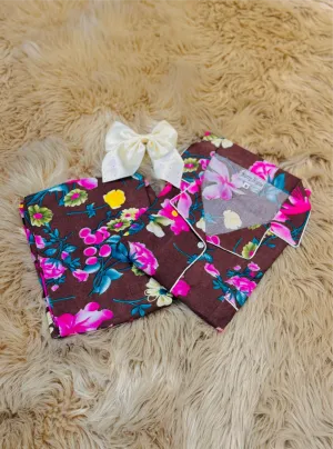 Bloom Floral Linen Pjs in Rich Brown