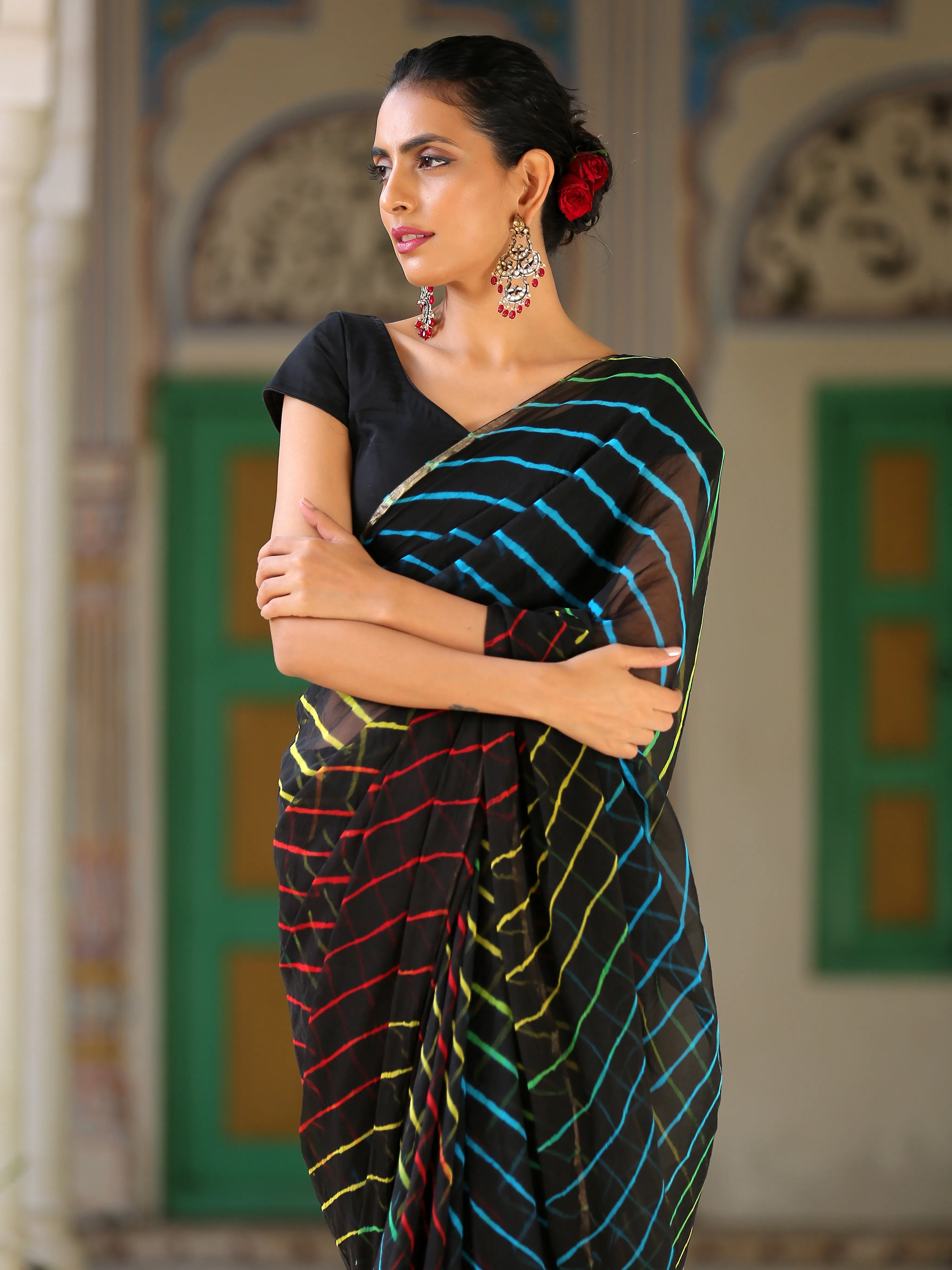 Blouse - Black Cotton Cap Sleeves
