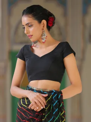 Blouse - Black Cotton Cap Sleeves