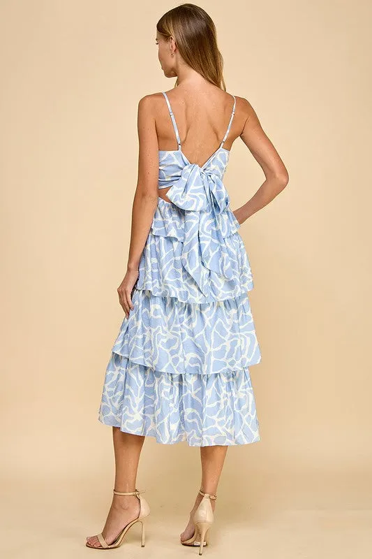 Blue Animal Printed Tiered Ruffled Skirt Dress