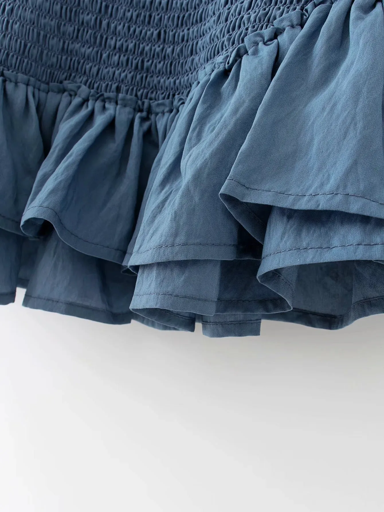 Blue Bubbles Sleeves Ruffles Blouse Irregular Hem Skirt Mini Dress Two-piece Set