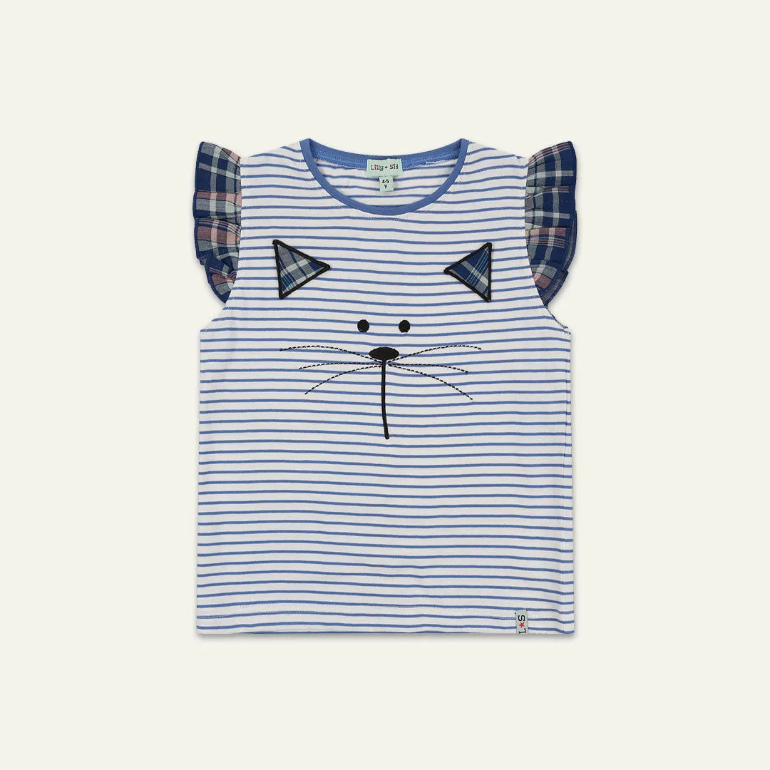 Blue Cat Applique Top