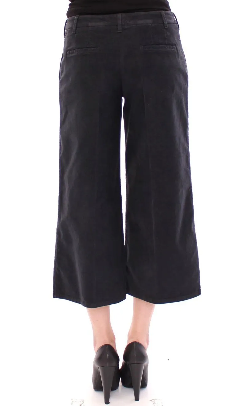 Blue Cotton Corduroys Cropped Jeans Pants