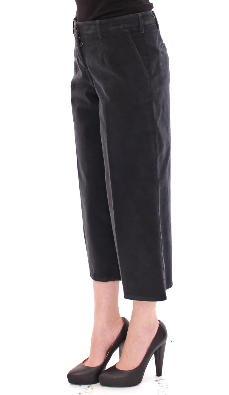 Blue Cotton Corduroys Cropped Jeans Pants