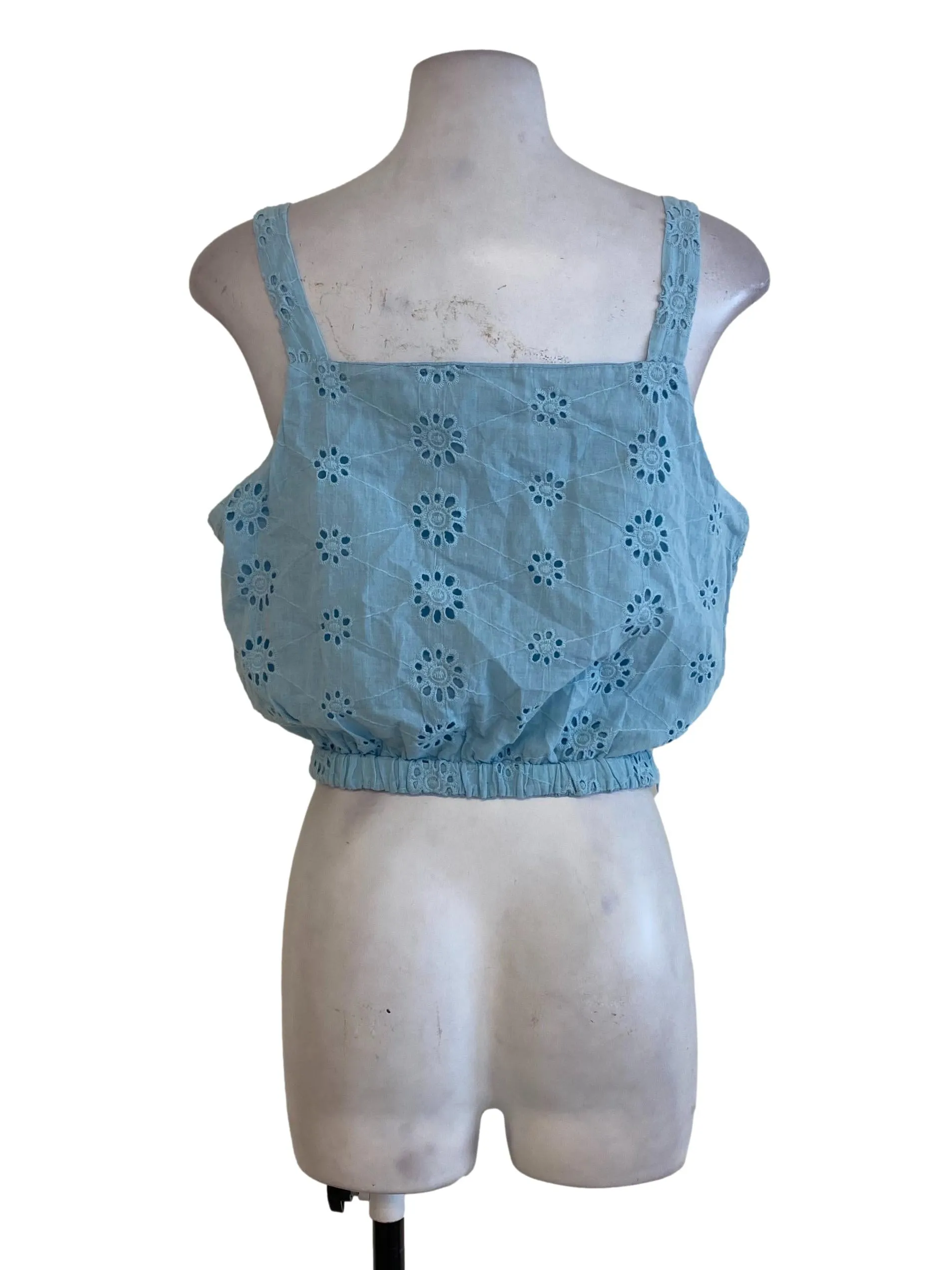 Blue Embroidered Sleeveless Top