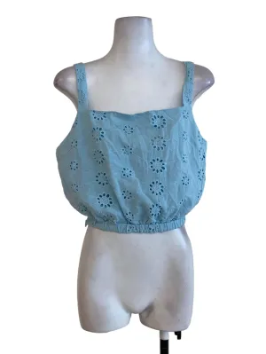 Blue Embroidered Sleeveless Top