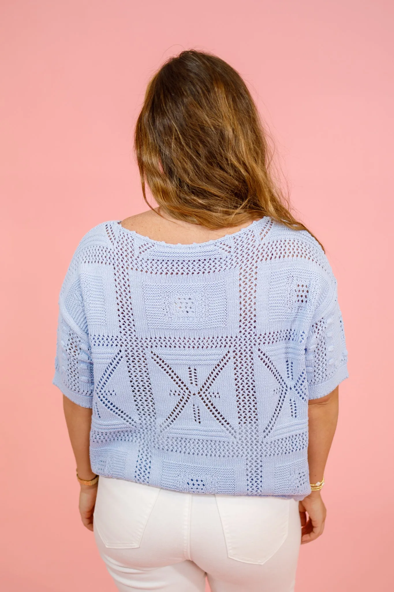 Blue Open Crochet Top