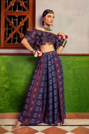 Blue Printed Ruffles Top & Pant set