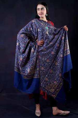 Blue Sozni Embroidered Handwooven Full Jamawar Pashmina shawl