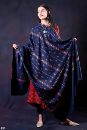 Blue Sozni Embroidered Handwooven Pashmina shawl